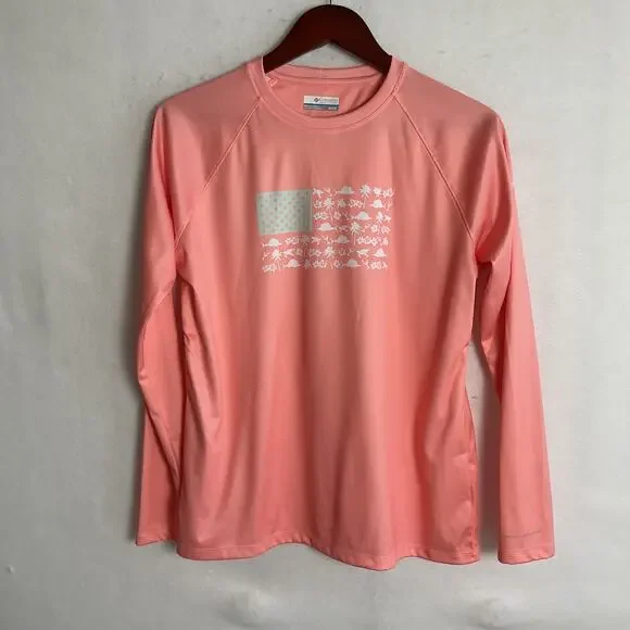 Columbia Womens Performance Fishing Gear Long Sleeve Flag Tee Pink XL - Picture 3 of 11